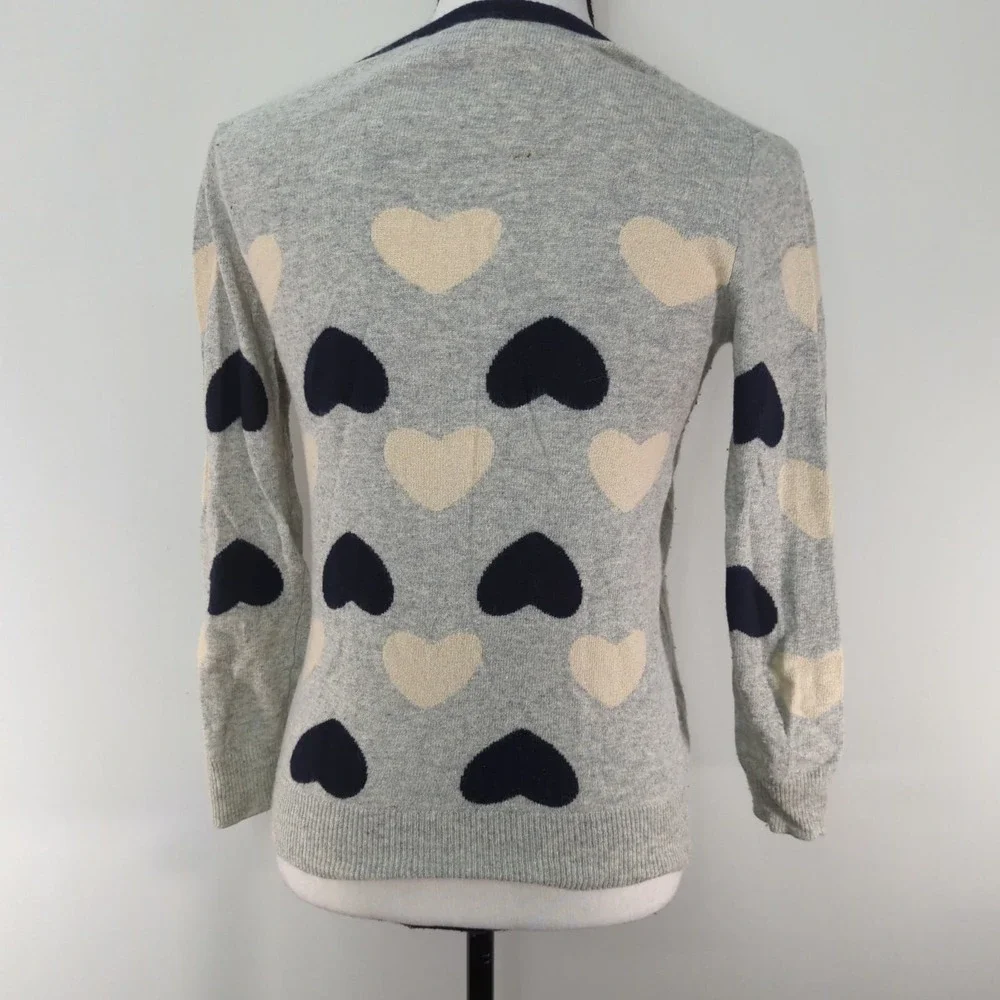 J. Crew Heartbreaker Sweater Womens Gray Heart‎ Print Crew Neck Pullover XS